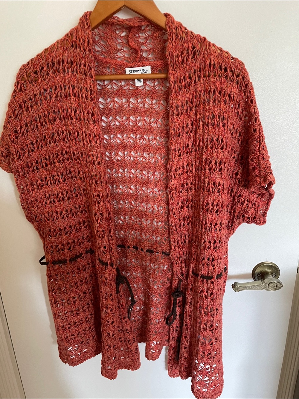 St. John's Bay Open-Weave Rust Cardigan with Drawstring